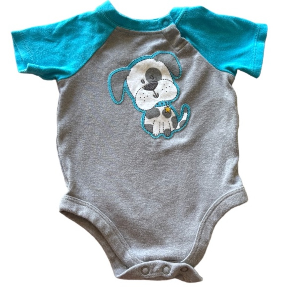3 FOR $10 GARANIMALS 0-3M Raglan Baby Blue & Grey Puppy Bodysuit